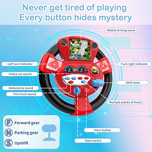 TOP22007 Bravepal Steering Wheel Toy, Baby Role Play Driver Simulated Portable Driving Controller with Funny Sounding & Music Driving Wheel Toy,Pretend Play Toy Steering Wheel for Kids 2+Years