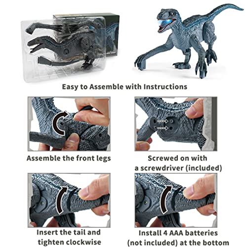 HANMUN Remote Control Dinosaur Toys, Electric Walking Dinosaur Toy Realistic Simulation Sounds Infrared Walking Velociraptor with Lighting for 3 Age Boys Girls gifts