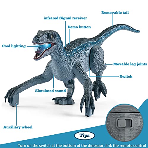 HANMUN Remote Control Dinosaur Toys, Electric Walking Dinosaur Toy Realistic Simulation Sounds Infrared Walking Velociraptor with Lighting for 3 Age Boys Girls gifts