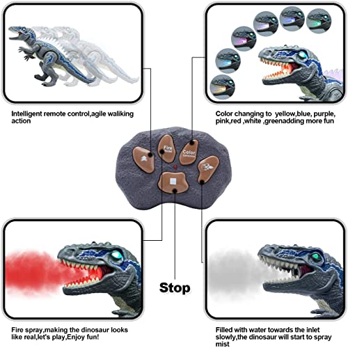 TOP20010 Remote Control Dinosaur Toys for Kids - Electronic Toy Walking Spray Mist Realistic Velociraptor Dinosaur Toys with LED Light Up, Roaring Sound, Shaking Head for Toddlers Boys Girls