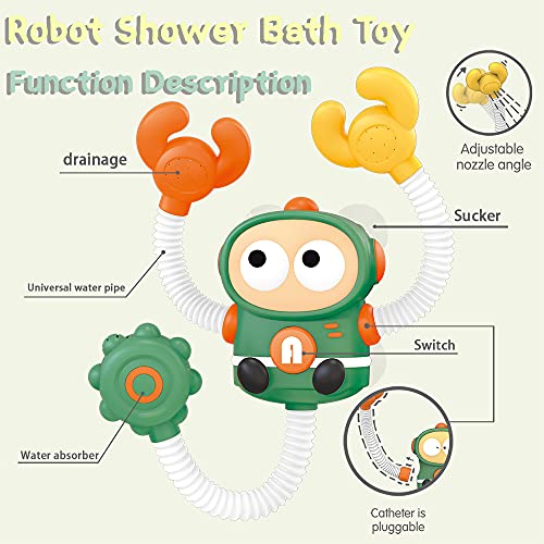 XBS21001 Baby Shower Head for Bath – Baby Bath Shower Head Robot Toddler Shower Toy Bath Sprayer Kids Shower Head with Suction Cups, WATER SAFE Battery Compartment