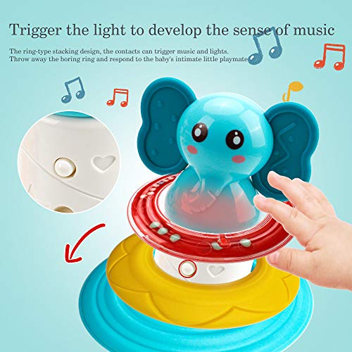 HE21002 Baby Stacking Rings Musical Toys - Building Rings Stacker & Teethers Early Educational Learning Stacking Toys with Sounds & Songs Tumbler Toys Baby Interactive Toy for Babies Toddlers Ages 6 Months+