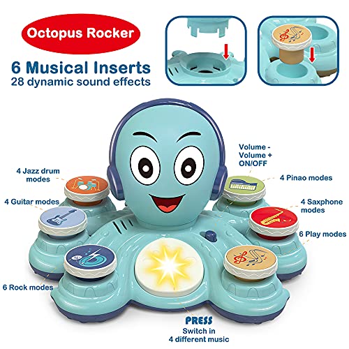 RJ21001 Growinlove Baby Musical Toys for Toddlers Rock Octopus Music Toys, Educational Toys for Baby Toddler, Baby Present Interactive Musicial Toy for 1 2 3Year Old Girls/Boys