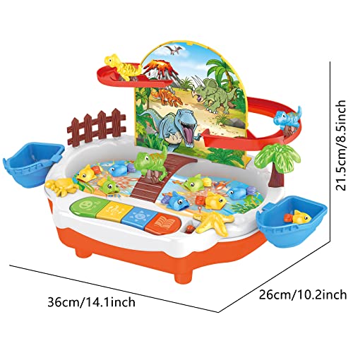 XMT22003 Dinosaur Toys for Kids,Magnetic Fishing Game Toys with Slideway,Electronic Toy Fishing Set，Multi-purpose Educational Fish Game Toys Set with Slideway & Music, Preschool Learning Toys for Girls Boys