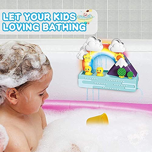 SDL21002 Baby Bath Toys for Toddlers 2-3 Bathtub Toy Musical Sound Bathroom Toy Wall Spin Duck Cloud Weather Toy Kids Water Game Waterfall with Music & Light, Gifts for 18 Months Boys and Girls