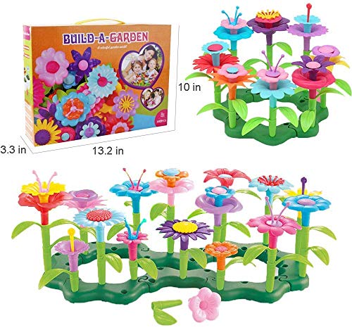 TS19001 Garden Toys Gifts for 3 Year Old Girls - Flower Garden Building Toy Set 148 Pcs Build a Bouquet Floral Arrangement Playset Educational Creative Craft Toys for 3, 4, 5, 6 7 8 Year Old Toddlers Kids