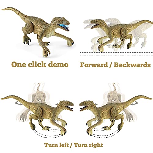 Remote Control Dinosaur Toys - RC Dinosaur Toys Realistic Walking Velociraptor with Roaring Sound, Shaking Head & Tail, Jurassic Dino Electronic Toys for Kids 3-9 Years Old (Yellow)