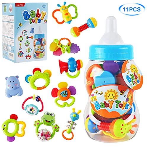 ZM15015-Plus Rattle Teether Set Baby Toy - Sensory Baby Toy 0-12 Months Shaker Grab Rattle Baby Infant Newborn Toys Early Educational Toys for 3 6 9 12 Month Boys Girls