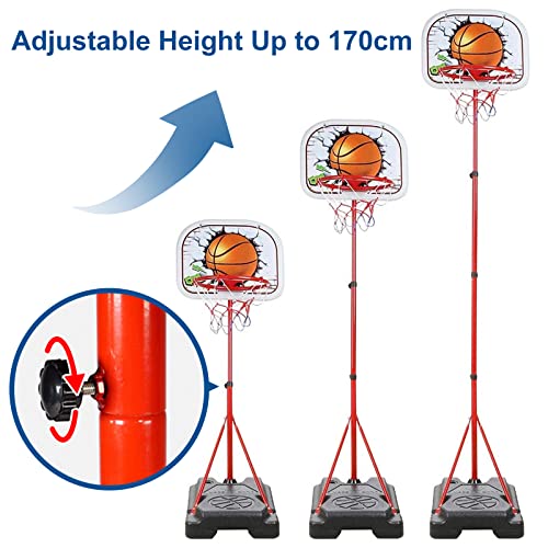 TOP19044 Kids Basketball Hoop Set - Kids Basketball Hoop and Stand, Portable Wall Basketball Hoop, Height Adjustable Kids Basketball Hoop with Ball and Net, Outdoor Toys for Indoor Sports Games Backyard