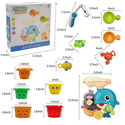 BCJ20001 Baby Bathtub Toy Diver Game - Happytime Water Toys 3 Stackable and Nesting Cups, Submarines and Spout (Color in Random)