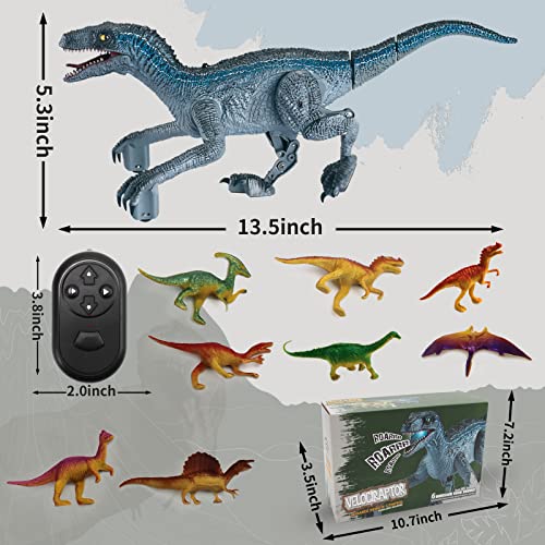 OR21004 Remote Control Dinosaur Toys for Boys - RC Dinosaur Toys Realistic Walking Robot Velociraptor with Roaring Sound, Shaking Head & Tail, Jurassic Dino Electronic Toys for Kids 3-9 Years Old (Grey)