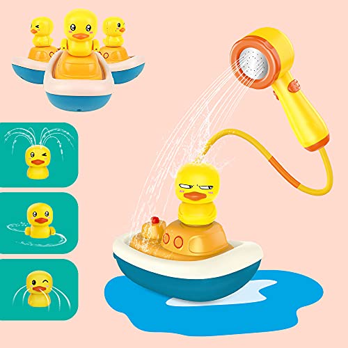 Baby Bath Toys Duck Sprinklers - Electric Duck Adjustable Shower Head Water Spray Bathtub Toy, Duck Squirt Water Toys, Floating Boat Bath Toys, Baby Kids Toddler Shower Gifts for 1 2 3 4 5 Year Olds