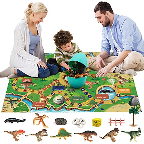 WISHTIME Dinosaur Play Mat with Big Dinosaur Eggs - Dinosaur Toys Figures and Activity Play Mat Best Gifts for 3 4 5 6 7 Years Old Kids Boys Girls