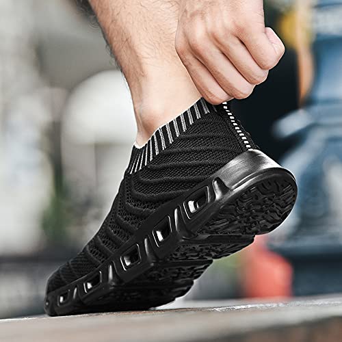 HANMUN Mens Road Running Shoes Trainers Casual Sports Shoes Fitness Running Athletic Competition Trainers Slip on Trainers All Black Size 10