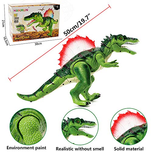 TOP20014-Green Remote Control Dinosaurs Toy for Kids - LED Light Up Walking and Roaring Realistic Dinosaur Toys with Glowing Eyes, Dancing, Shaking Head Robot, Green