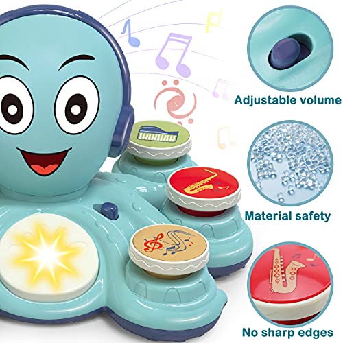 RJ21001 Growinlove Baby Musical Toys for Toddlers Rock Octopus Music Toys, Educational Toys for Baby Toddler, Baby Present Interactive Musicial Toy for 1 2 3Year Old Girls/Boys