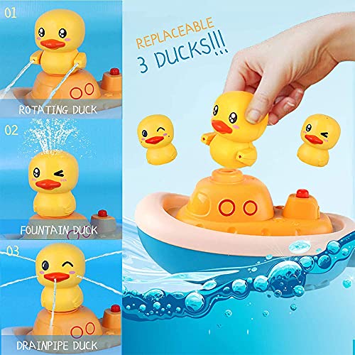 Baby Bath Toys Duck Sprinklers - Electric Duck Adjustable Shower Head Water Spray Bathtub Toy, Duck Squirt Water Toys, Floating Boat Bath Toys, Baby Kids Toddler Shower Gifts for 1 2 3 4 5 Year Olds