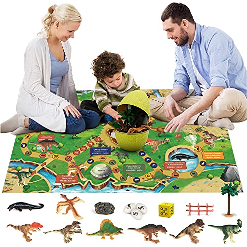 HJ21001-Yellow Dinosaur Toys Figure for Boys - Dinosaur Playsets for Toddlers Dinosaur Toys with Easter Egg Toys for Kids Dinosaur Eggs Dinosaur Play Mat Easter Dinosaur Gifts for Kids 3 5 7 9 Years Old