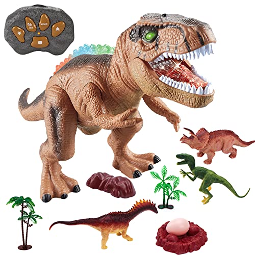 TOP19028-Brown Remote Control Dinosaur Electric Toy Kids RC Animal Toys Dinosaur Walking and Roaring Realistic T-Rex Robot Toys for Toddlers Boys Girls Brown