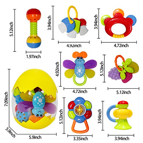 Rattle Teether Set Baby Toys - Happytime 13 Pcs Shake Rattle Teethers Early Education Toys for Newborn Infant with Surprise Egg for 3 6 9 12 18Month