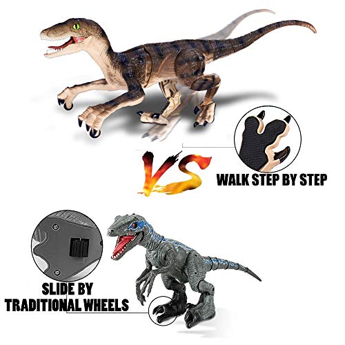 ZM21001 Remote Control Dinosaur Toys - (Rechargeable) 2.4Ghz RC Walking Robot Velociraptor with LED Eye, Roaring Sound, Shaking Head & Tail, Jurassic Dino Electronic Toys Gifts for Boys & Girls 5-9 Years Old