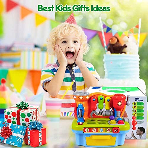 HL907 Kids Play Tool Workbench Toy - Multifunctional Musical Learning Tool Workbench Pretend Toy Set with Shape Sorter Tools ,Educational Toy for 18 Months Old Boys Baby 2 3 4 Years Old Toddler