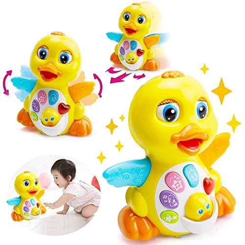 HL808 Musical Dancing Yellow Duck Toys, Walking Duck Baby Toy with Music and LED Lights, Singing, Wings Flap Creat Children Interactive, Early Educational Toys for Babies and Toddlers