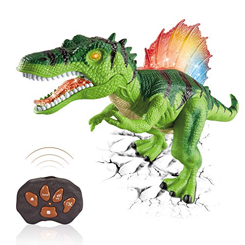 TOP20014-Green Remote Control Dinosaurs Toy for Kids - LED Light Up Walking and Roaring Realistic Dinosaur Toys with Glowing Eyes, Dancing, Shaking Head Robot, Green