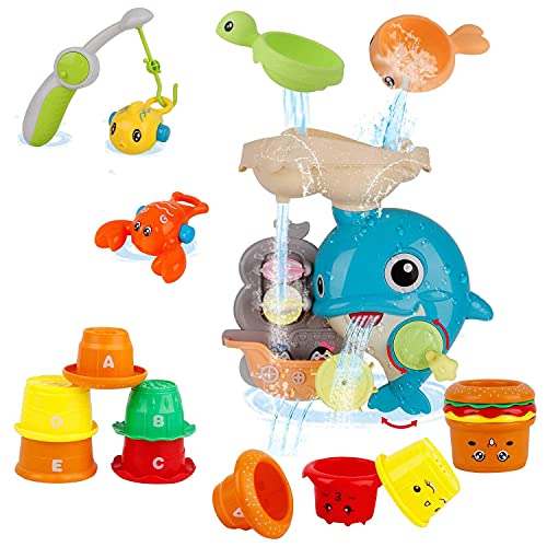 BCJ20001 Baby Bathtub Toy Diver Game - Happytime Water Toys 3 Stackable and Nesting Cups, Submarines and Spout (Color in Random)