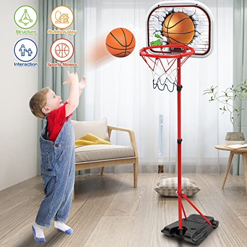 TOP19044 Kids Basketball Hoop Set - Kids Basketball Hoop and Stand, Portable Wall Basketball Hoop, Height Adjustable Kids Basketball Hoop with Ball and Net, Outdoor Toys for Indoor Sports Games Backyard