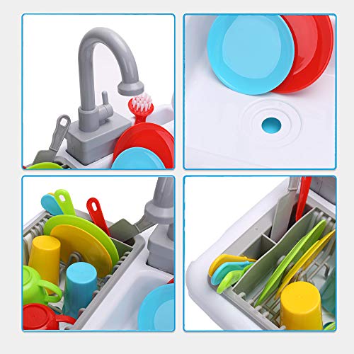 Kitchen Sink Toys Pretend Play - Dishwasher Playing Toy with Running Water Wash Up Kitchen Toys Pretend Role Play Toys for Boys Girls Toddlers