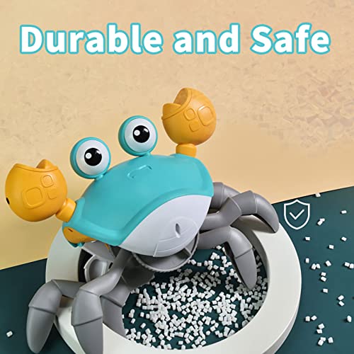 QC21001-Green Growinlove Baby Crawling Crab Musical Toy, Toddler Electronic Light Up Crawling Toy with Automatically Avoid Obstacle, Walking Crab Toy for Toddler Babies Boys Girls