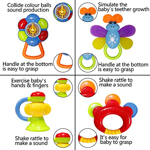 Rattle Teether Set Baby Toys - Happytime 13 Pcs Shake Rattle Teethers Early Education Toys for Newborn Infant with Surprise Egg for 3 6 9 12 18Month