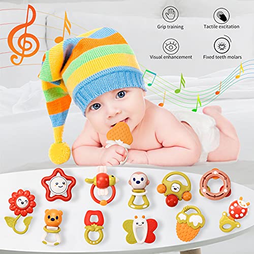 TOP21012 Baby Rattle Toys for Newborns - Baby Toys Teethers for Girls Boys 0-3-6-9-12 Months - Baby Rattle Set - Infant Rattle Teething Toys – Developmental Sensory Toys for Babies (13 PCS)