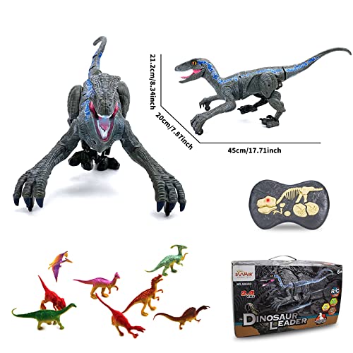 ZM21003 Remote Control Dinosaur Toys - (Rechargeable) 2.4Ghz RC Walking Robot Velociraptor with LED Eye, Roaring Sound, Shaking Head & Tail, Jurassic Dino Electronic Toys Gifts for Kids 5-9 Years Old