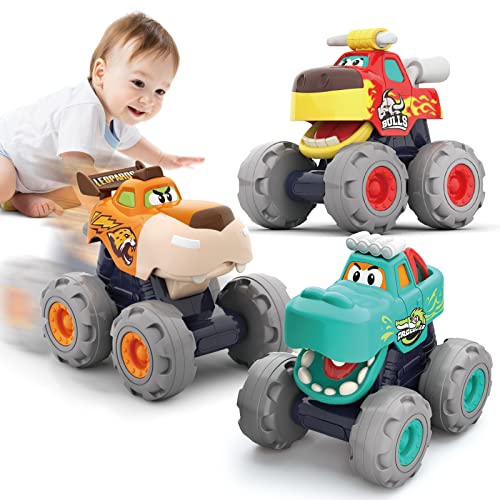 HL22002 Toys for 1 Year old Boys , 3 Pack Monster Trucks Toddler Toys Pull Back & Friction Powered Cars Vehicles Set Racing CarToys for 1 2 3 Year Old Boys Girls Gifts for 12 Month and Up Baby Toy