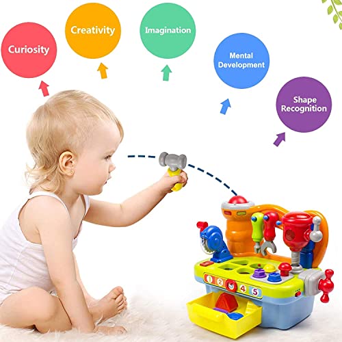 HL907 Kids Play Tool Workbench Toy - Multifunctional Musical Learning Tool Workbench Pretend Toy Set with Shape Sorter Tools ,Educational Toy for 18 Months Old Boys Baby 2 3 4 Years Old Toddler