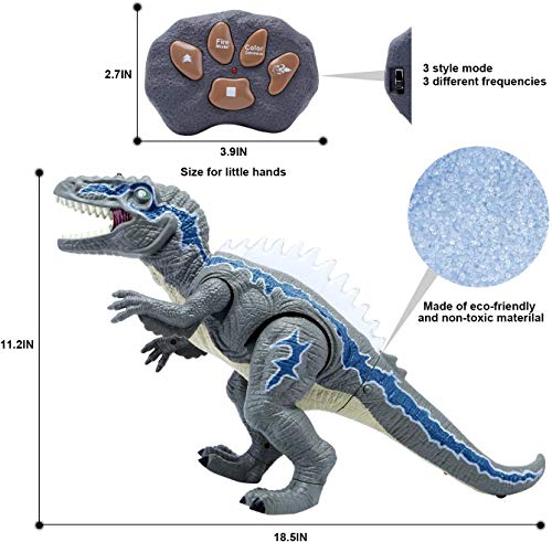 TOP20010  Remote Control Dinosaur Toys for Kids - Electronic Toy Walking Spray Mist Realistic Velociraptor Dinosaur Toys with LED Light Up, Roaring Sound, Shaking Head For Toddlers Boys Girls