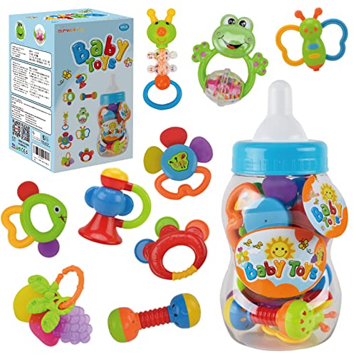 ZM15015 Baby Rattle Toys for Newborns - Baby Rattle Set 9pcs - Baby Toys Rattles and Teethers for Girls Boys 0-3-6-9-12 Months - Infant Rattle Teething Toys - Developmental Sensory Toys for Babies