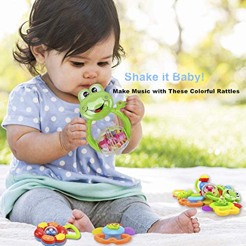 ZM15015-Plus 11PCS Baby rattles teethers for Newborn Toys, Gifts for Infants with Hand Development Rattle Toys and Giant Bottle for 0 3 6 9 12 Month Girl and boy