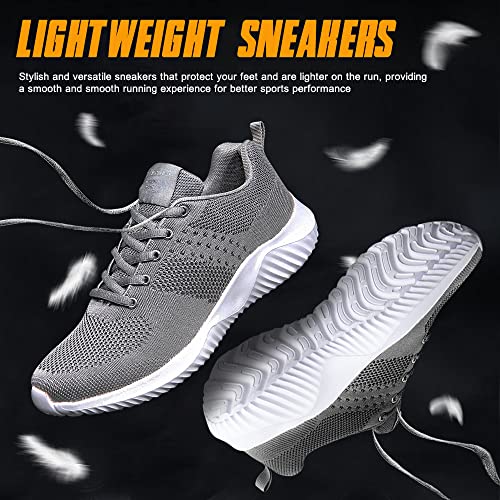 Men's Trainers Road Running Shoes Casual Sports Shoes Slip on Trainers Fitness Running Athletic Competition Trainers Size 11 Grey