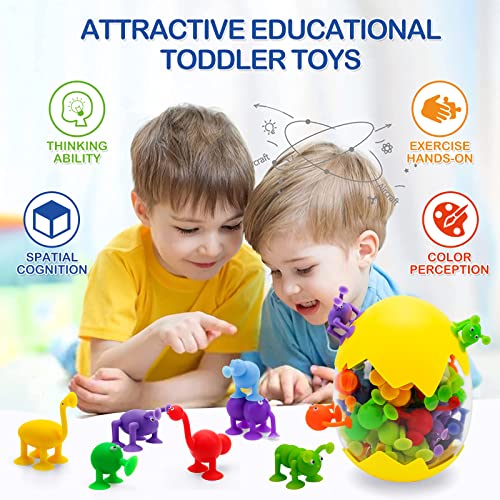 TOP22010-Yellow Suction Toys Baby Bath Toy Set-45 Pcs Kids Suction Cup Toys,Bathtub Silicone Building Blocks, Stress Release Toys,Toddler Travel Toys for 3 4 5 6 7 8 Year Old Boy Girl (Yellow)