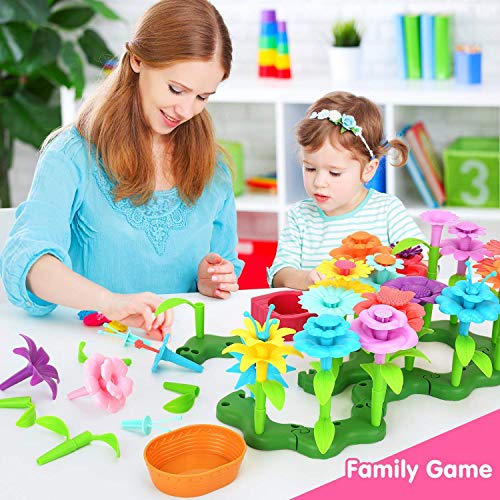 TS19001 Garden Toys Gifts for 3 Year Old Girls - Flower Garden Building Toy Set 148 Pcs Build a Bouquet Floral Arrangement Playset Educational Creative Craft Toys for 3, 4, 5, 6 7 8 Year Old Toddlers Kids