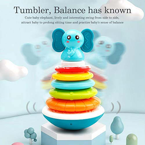 HE21002 Baby Stacking Rings Musical Toys - Building Rings Stacker & Teethers Early Educational Learning Stacking Toys with Sounds & Songs Tumbler Toys Baby Interactive Toy for Babies Toddlers Ages 6 Months+