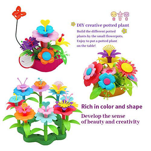 TS20002 Happytime Flower Garden Building Toy Set -109 Pcs Build a Bouquet Floral Arrangement Playset Pretend Gardening Blocks Educational Creative Craft Toys for 3, 4, 5, 6 7 8 Year Old Toddlers Kids Girls