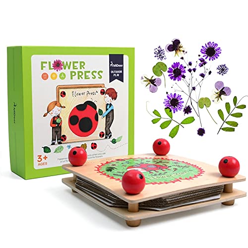 MD0071 Kids' Flower & Leaf Press Nature Crafts Wooden Art Kit Outdoor Play Learning Toy Creativity Pressed Flower Art Kit DIY Recycle Floral Press Gift for Kids & Teens, Girls & Boys