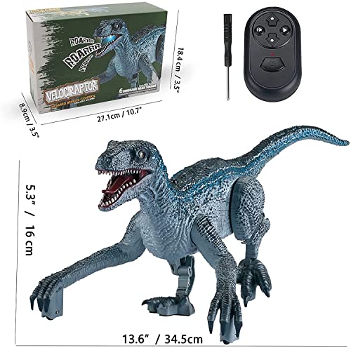 HANMUN Remote Control Dinosaur Toys, Electric Walking Dinosaur Toy Realistic Simulation Sounds Infrared Walking Velociraptor with Lighting for 3 Age Boys Girls gifts