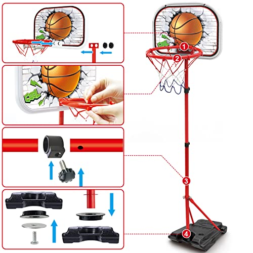 TOP19044 Kids Basketball Hoop Set - Kids Basketball Hoop and Stand, Portable Wall Basketball Hoop, Height Adjustable Kids Basketball Hoop with Ball and Net, Outdoor Toys for Indoor Sports Games Backyard