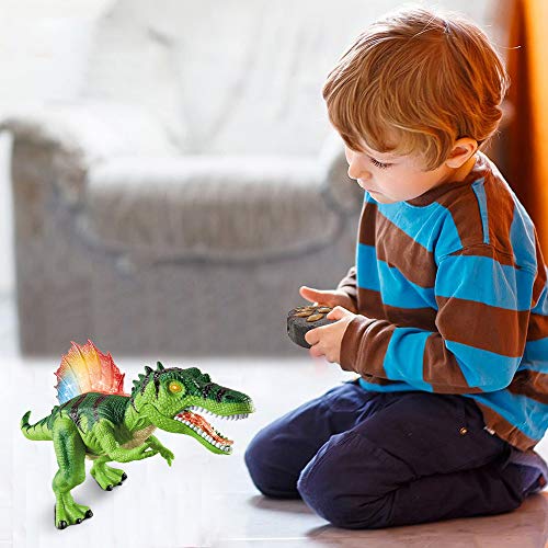 TOP20014-Green Remote Control Dinosaurs Toy for Kids - LED Light Up Walking and Roaring Realistic Dinosaur Toys with Glowing Eyes, Dancing, Shaking Head Robot, Green