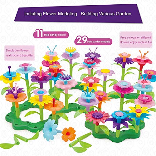 TS19001 Flower Garden Building Toy Set - Happytime 148 Pcs Build a Bouquet Floral Arrangement Playset Pretend Gardening Blocks Educational Creative Craft Toys for 3, 4, 5, 6 7 8 Year Old Toddlers Kids Girls